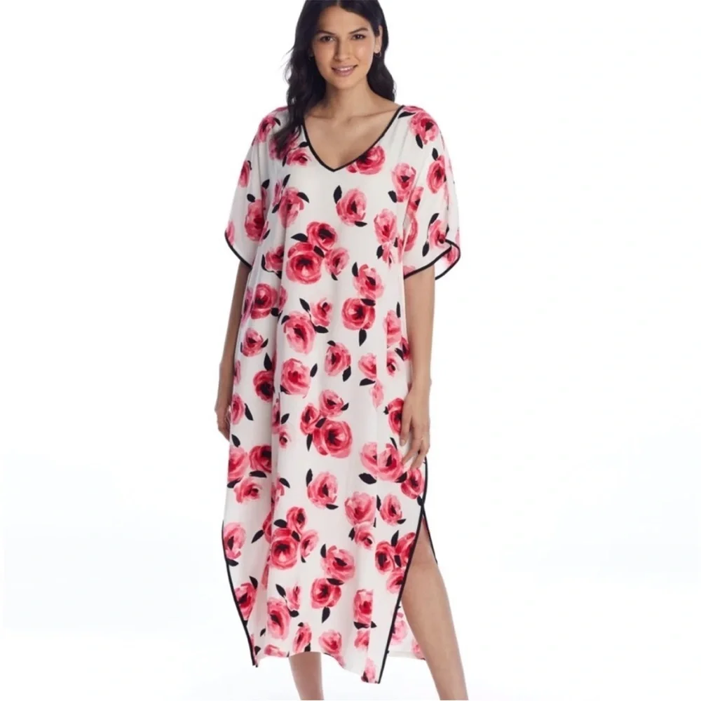 Kate Spade New York Rose Floral Print Charmeuse Caftan Size Medium